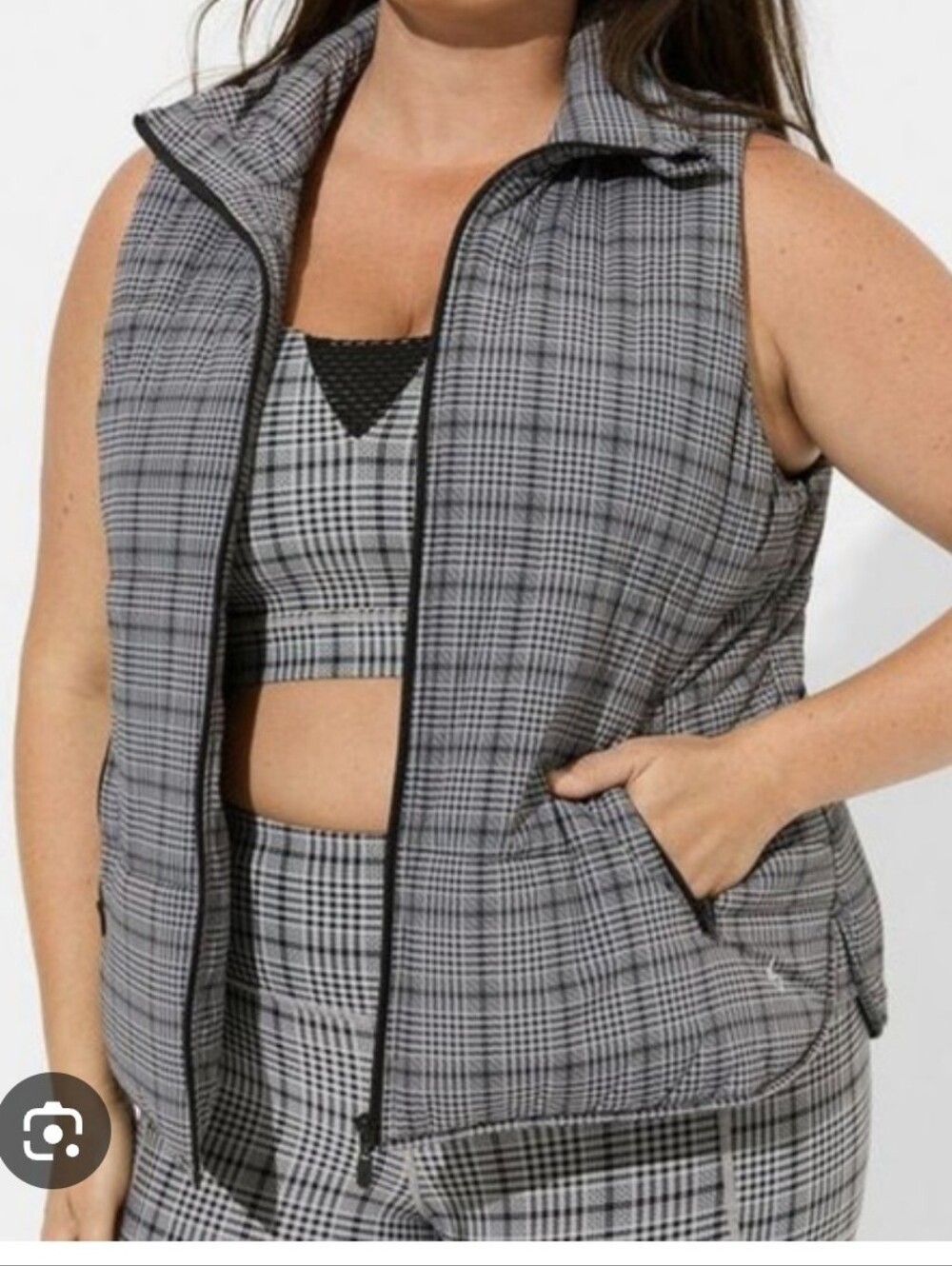 Torrid Gray Active Stretch Nylon Light Weight  Plaid Puffer Vest Plus Size 3X